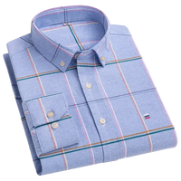 SaneShoppe - 100% Cotton Oxford Men's Shirts Long Sleeves Plaid Soft Regular Fit Formal Dress Shirt Pocket Social Blouse Male Clothes S - 7XL