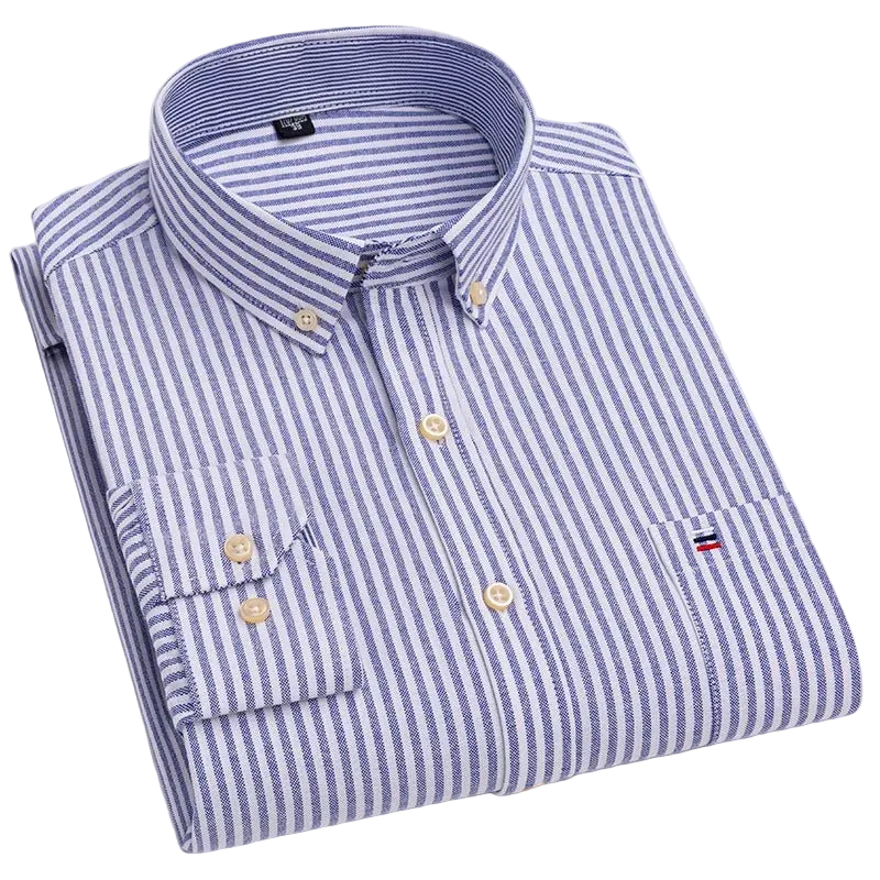 SaneShoppe - 100% Cotton Oxford Men's Shirts Long Sleeves Plaid Soft Regular Fit Formal Dress Shirt Pocket Social Blouse Male Clothes S - 7XL