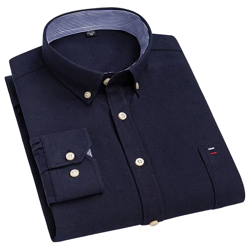 SaneShoppe - 100% Cotton Oxford Men's Shirts Long Sleeves Plaid Soft Regular Fit Formal Dress Shirt Pocket Social Blouse Male Clothes S - 7XL