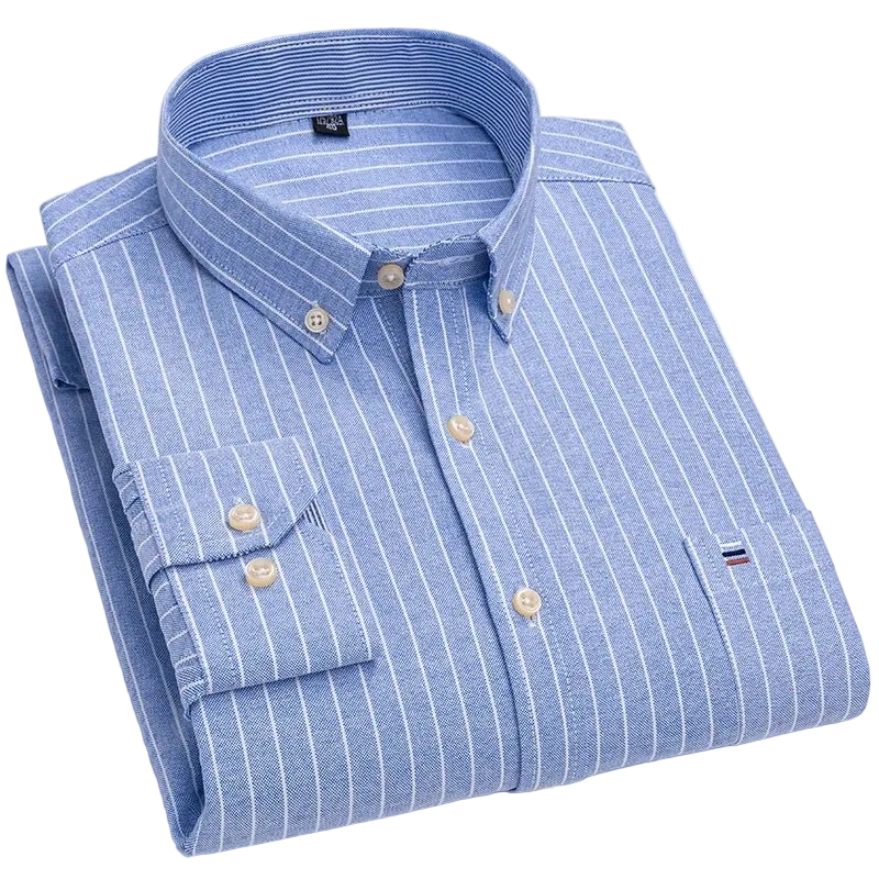 SaneShoppe - 100% Cotton Oxford Men's Shirts Long Sleeves Plaid Soft Regular Fit Formal Dress Shirt Pocket Social Blouse Male Clothes S - 7XL
