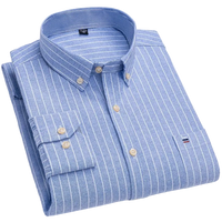 SaneShoppe - 100% Cotton Oxford Men's Shirts Long Sleeves Plaid Soft Regular Fit Formal Dress Shirt Pocket Social Blouse Male Clothes S - 7XL
