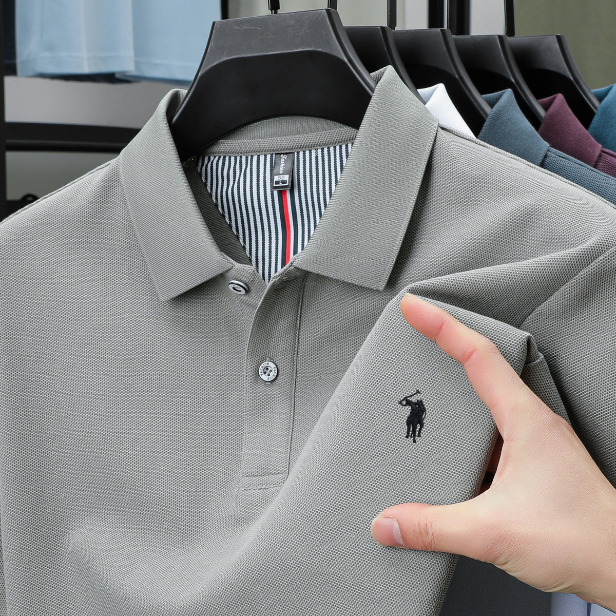 SaneShoppe-Men's High-End Designer Brand 3D Embroidered Polo Tee - 2025 Summer Collection