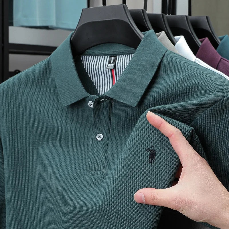 SaneShoppe-Men's Paul Pony Embroidered POLO Shirt - 100% Cotton Striped Summer Top
