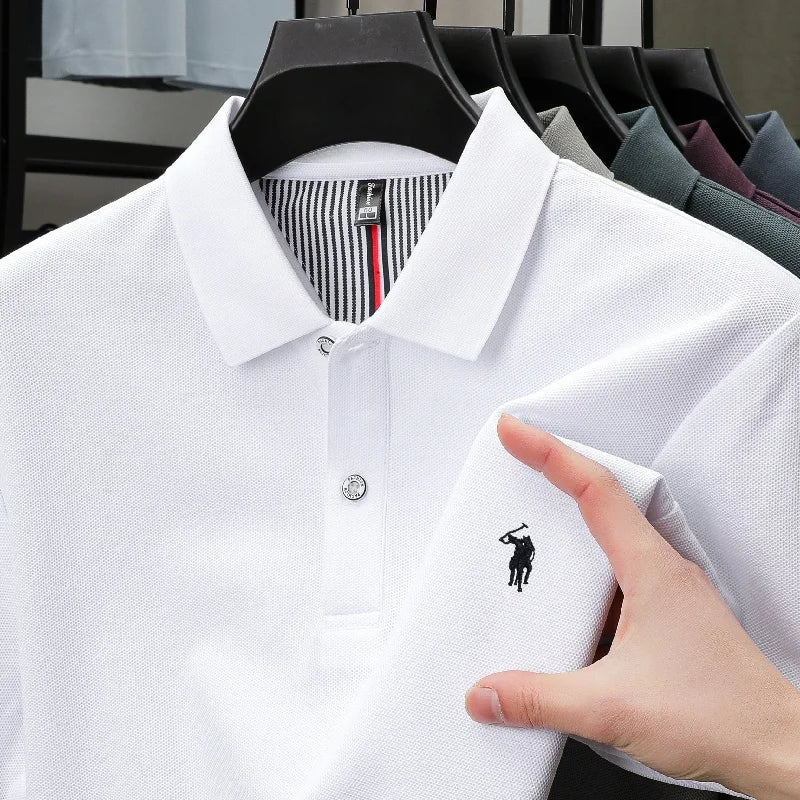SaneShoppe-Men's Paul Pony Embroidered POLO Shirt - 100% Cotton Striped Summer Top
