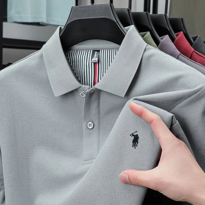 SaneShoppe-Men's Paul Pony Embroidered POLO Shirt - 100% Cotton Striped Summer Top