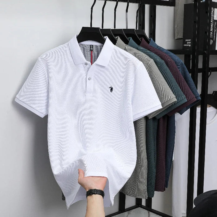 SaneShoppe-Men's Paul Pony Embroidered POLO Shirt - 100% Cotton Striped Summer Top