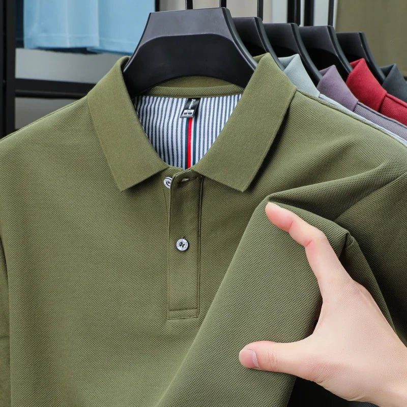 SaneShoppe-High-Quality Men's Polo Shirt: Summer Fashion Solid Color Striped T-Shirt