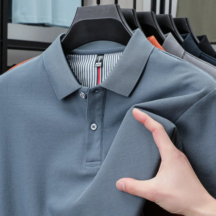 SaneShoppe-High-Quality Men's Polo Shirt: Summer Fashion Solid Color Striped T-Shirt