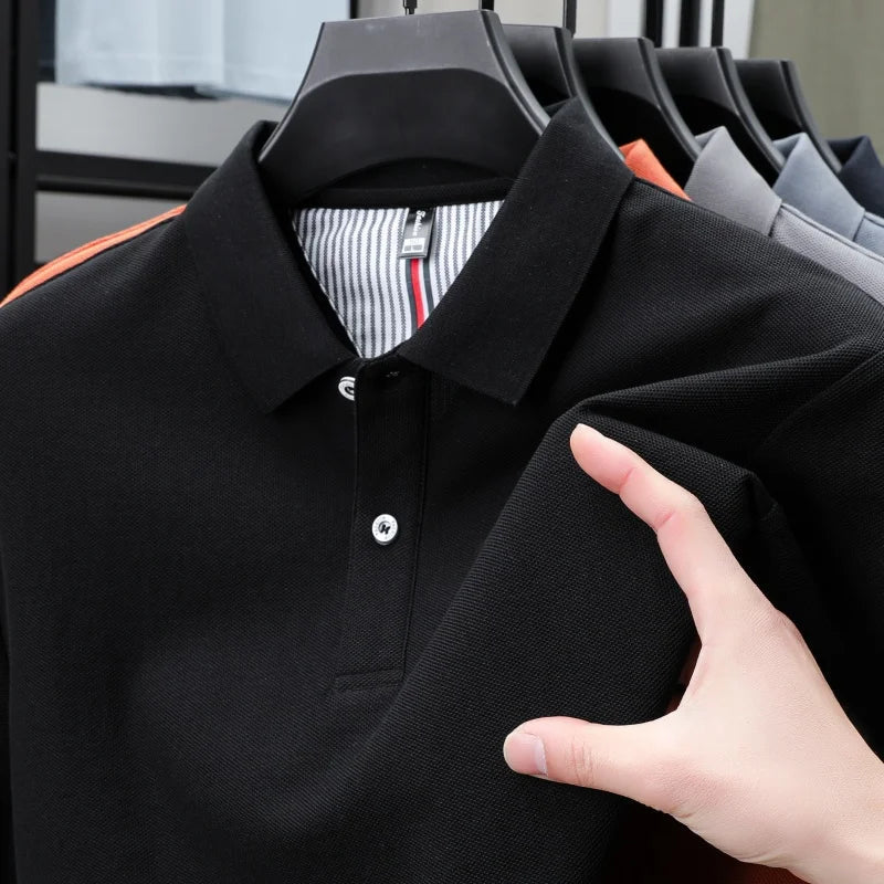 SaneShoppe-High-Quality Men's Polo Shirt: Summer Fashion Solid Color Striped T-Shirt