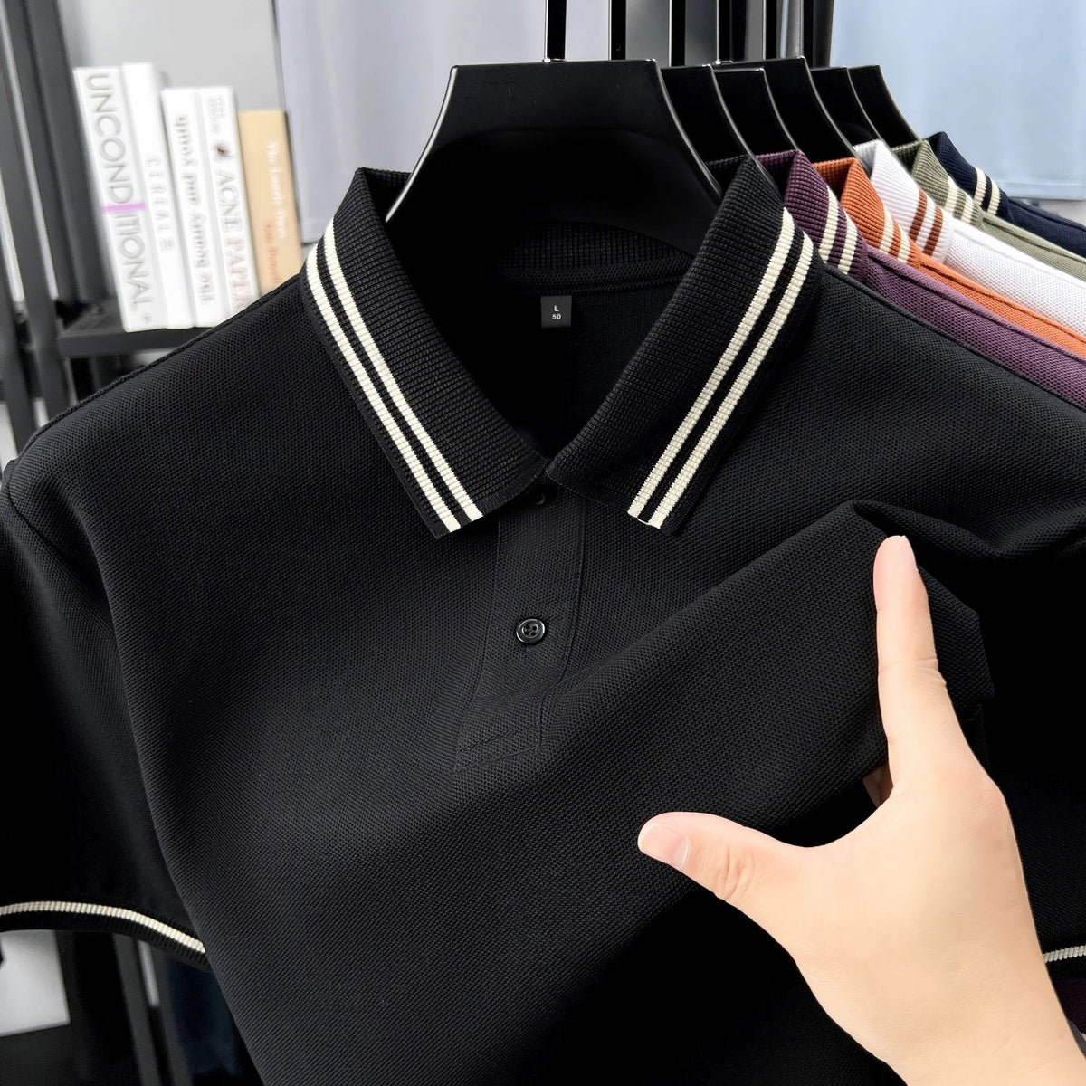 SaneShoppe-Men's Striped Collar Cotton Polo Shirt - Summer Fashion, High Quality & Breathable