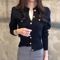 SaneShoppe - 2025 Autumn Long Sleeve Fashion Women Cardigans Sweater Knitted Coat Short Casual Single Breasted Korean Slim Chic Ladies Tops
