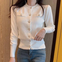 SaneShoppe - 2025 Autumn Long Sleeve Fashion Women Cardigans Sweater Knitted Coat Short Casual Single Breasted Korean Slim Chic Ladies Tops