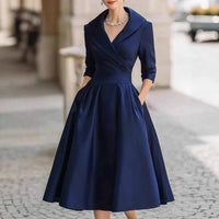 SaneShoppe - 2025 cross - border Amazon elegant satin spring and autumn long - sleeved belt dress cw09736