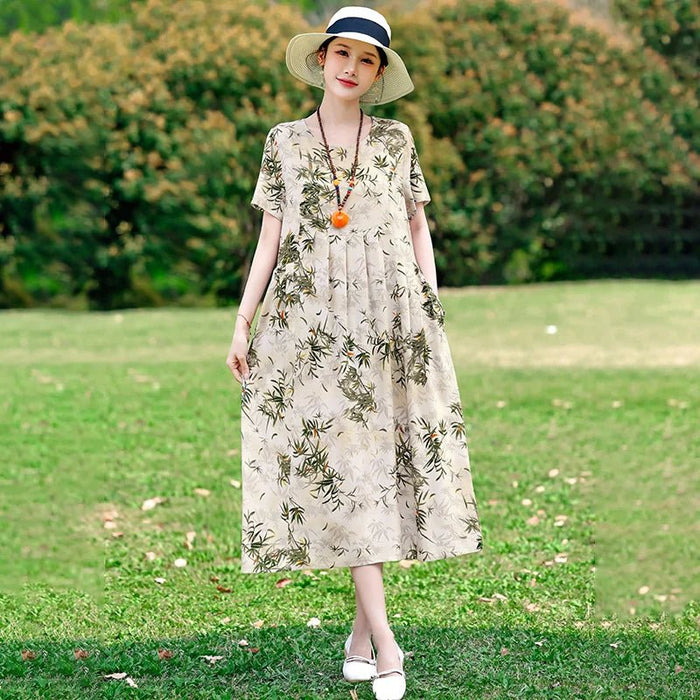 SaneShoppe-2025 Vintage Floral Summer Dress for Women Plus Size Casual Fashion Print Loose Arrival