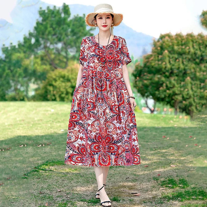 SaneShoppe-2025 Vintage Floral Summer Dress for Women Plus Size Casual Fashion Print Loose Arrival