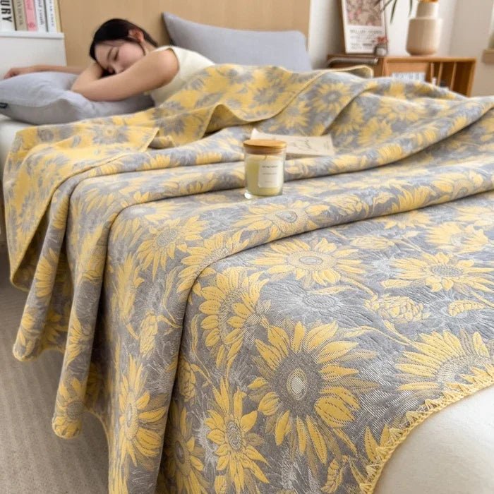 SaneShoppe - 2025 new cotton jacquard three - layer yarn wool towel quilt pure cotton blanket sofa cover blanket shawl blanket
