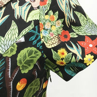 SaneShoppe - 2025 Summer Cotton Vintage Midi Party Dress Short Sleeve 4XL Robe Femme Swing 1950s Retro Floral Print Green Rockabilly Dresses