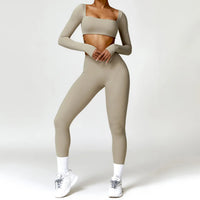SaneShoppe-Women's Yoga Gym Set 2PCS Quick-Drying Sports Suit Long Sleeve Running Workout