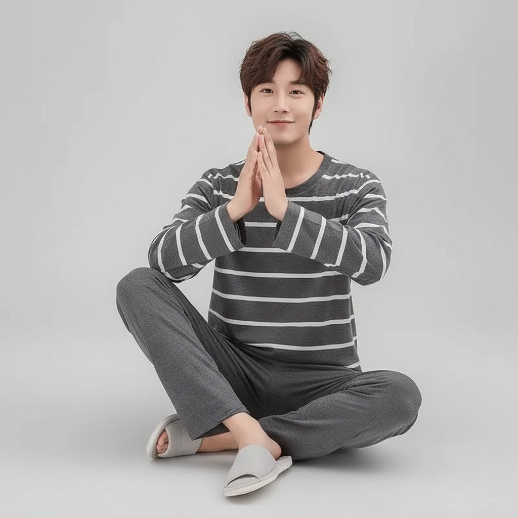 SaneShoppe-Men's Long-Sleeved Pajama Set, Winter Fashion Loungewear