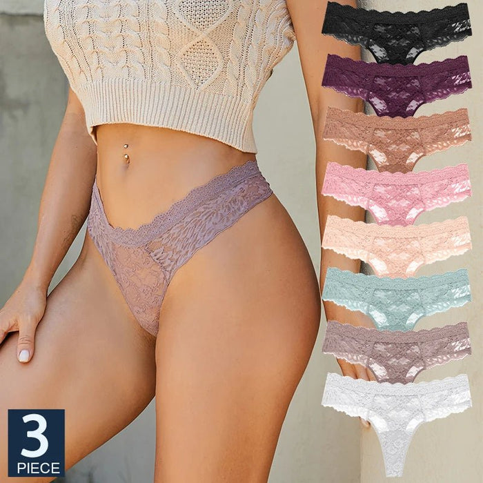 SaneShoppe - 3 PCS / Set S - XL Women Sexy Panties G - string Lace Lingerie Bikini