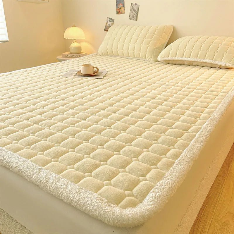 SaneShoppe - A - Class Milk Velvet Printed Mattress Topper Cartoon Thickened Warm Quilted Non - Slip Mat Student Dorm Cushion for All Seasons