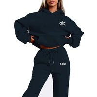 SaneShoppe - ai Printing High Quality Women Monochrome Hooded Hoodie Set Casual Two - Piece Set New Fashion Hot Selling