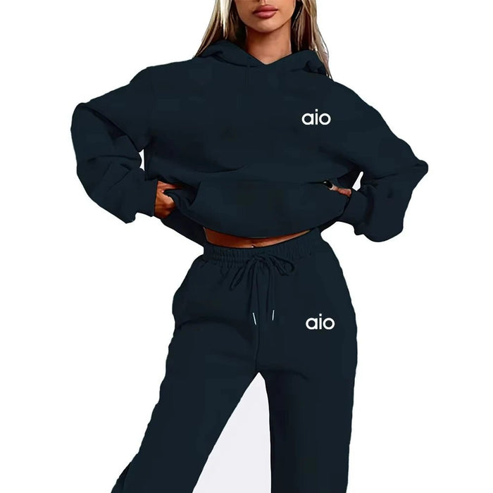 SaneShoppe - ai Printing High Quality Women Monochrome Hooded Hoodie Set Casual Two - Piece Set New Fashion Hot Selling