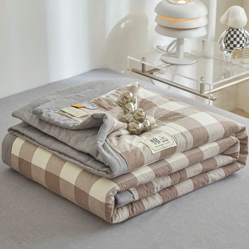 SaneShoppe-Quilted Cotton Summer Duvet - Soft Plaid Comforter for Single, Twin, Queen Size