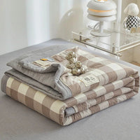 SaneShoppe-Quilted Cotton Summer Duvet - Soft Plaid Comforter for Single, Twin, Queen Size