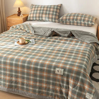 SaneShoppe-Quilted Cotton Summer Duvet - Soft Plaid Comforter for Single, Twin, Queen Size