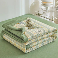 SaneShoppe-Quilted Cotton Summer Duvet - Soft Plaid Comforter for Single, Twin, Queen Size