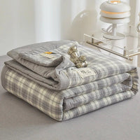 SaneShoppe-Quilted Cotton Summer Duvet - Soft Plaid Comforter for Single, Twin, Queen Size