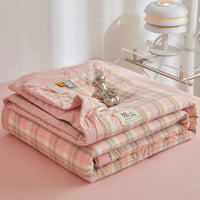 SaneShoppe-Quilted Cotton Summer Duvet - Soft Plaid Comforter for Single, Twin, Queen Size