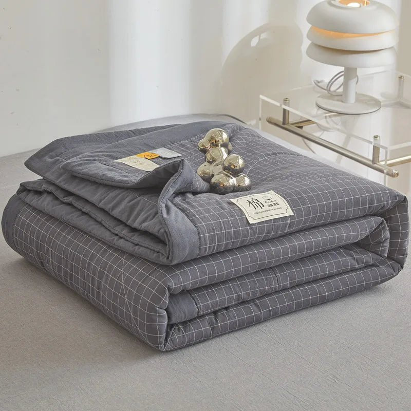 SaneShoppe-Quilted Cotton Summer Duvet - Soft Plaid Comforter for Single, Twin, Queen Size