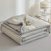 SaneShoppe-Quilted Cotton Summer Duvet - Soft Plaid Comforter for Single, Twin, Queen Size