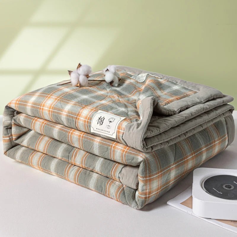 SaneShoppe-Quilted Cotton Summer Duvet - Soft Plaid Comforter for Single, Twin, Queen Size