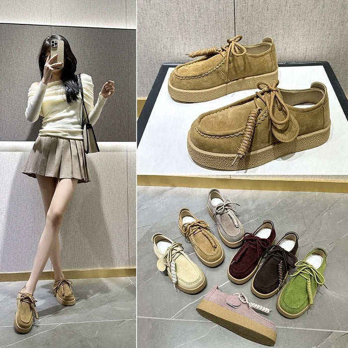 SaneShoppe-AIYUQI 2026 Genuine Leather Women's Shoes Flat Lace-up Loafers Large Size