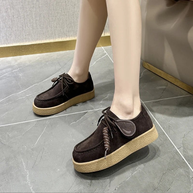 SaneShoppe-AIYUQI 2026 Genuine Leather Women's Shoes Flat Lace-up Loafers Large Size