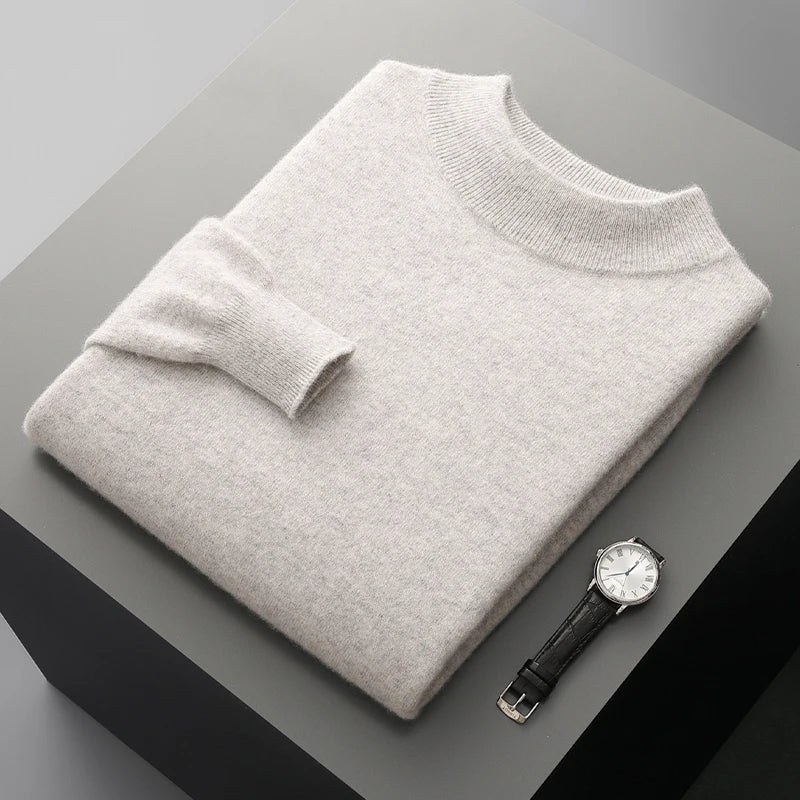 SaneShoppe-Men's Merino Wool Stand Up Collar Sweater - Soft & Warm Pullover