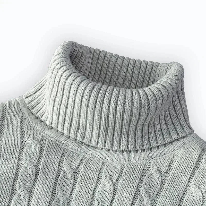 SaneShoppe-Men's Casual Turtleneck Knitted Sweater - Lightweight Ribbed Pullover for Autumn