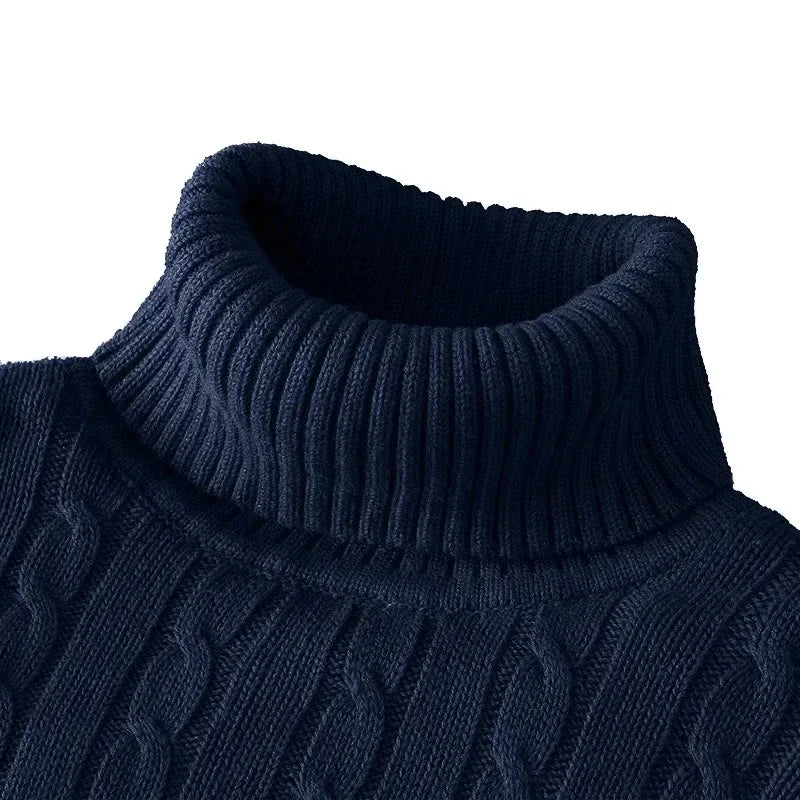 SaneShoppe-Men's Casual Turtleneck Knitted Sweater - Lightweight Ribbed Pullover for Autumn