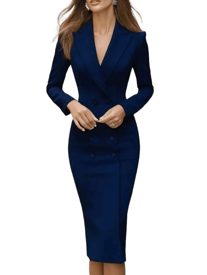 SaneShoppe - Autumn New Women's Fashion Commuter Work Clothes Long - sleeved Pencil Dress Office Lady Suit Collar Button Solid Midi Dresses