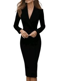SaneShoppe - Autumn New Women's Fashion Commuter Work Clothes Long - sleeved Pencil Dress Office Lady Suit Collar Button Solid Midi Dresses