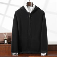 SaneShoppe - Autumn Winter New 100% Pure Wool Cardigan Men Hooded Thickened Pocket Sweater Loose Knitted Hoodie Cashmere Coat