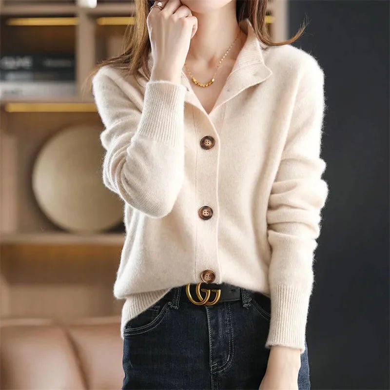 SaneShoppe-Women's Stand Collar Knitted Cardigan: Casual Korean Version Sweater
