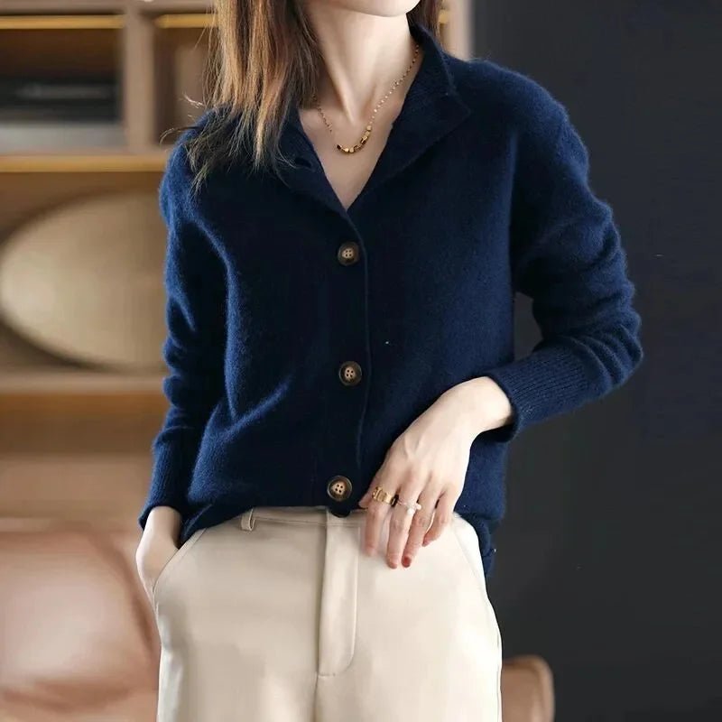 SaneShoppe-Women's Stand Collar Knitted Cardigan: Casual Korean Version Sweater