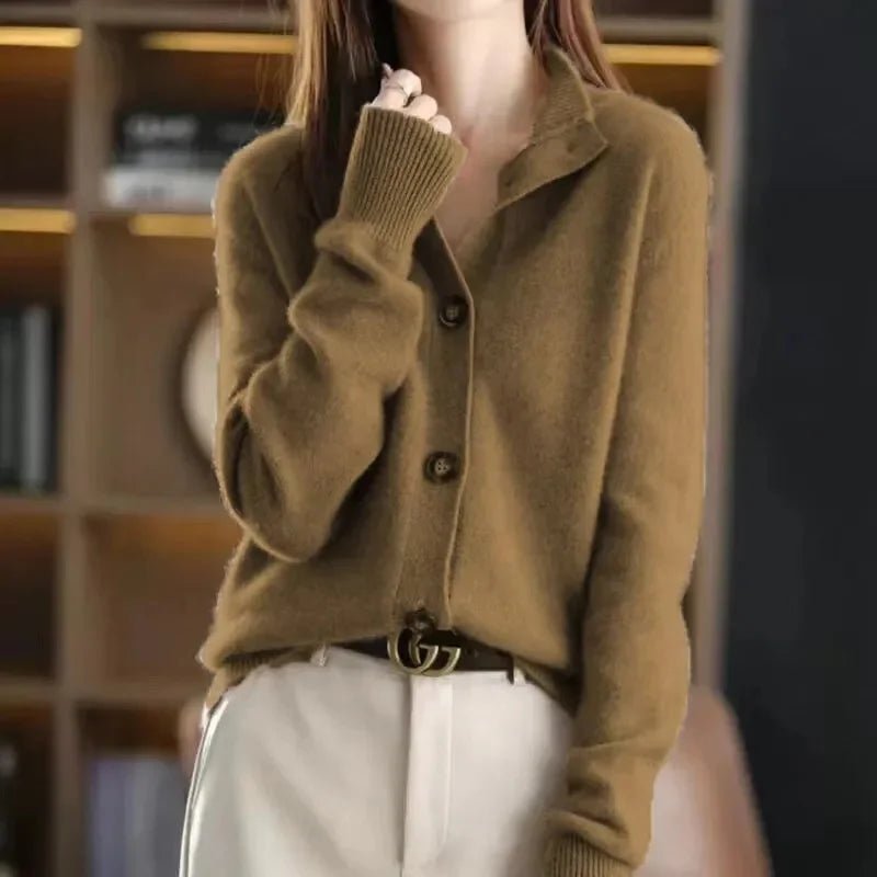 SaneShoppe-Women's Stand Collar Knitted Cardigan: Casual Korean Version Sweater