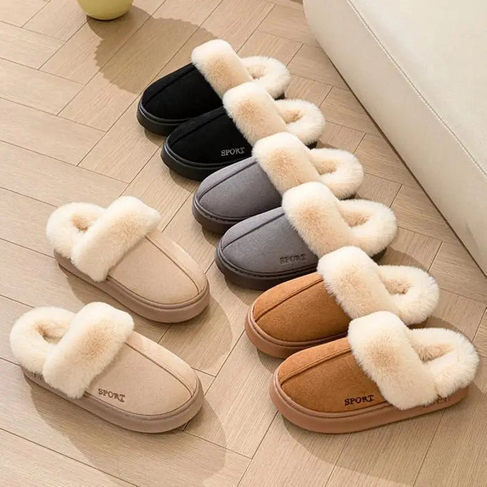 SaneShoppe-Warm Winter Women's Fluffy Slippers House Shoes Elegant Home Fashion Platform Footwear