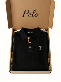 SaneShoppe - Classic Men's Polo Shirt - Premium Cotton Knit with Golf Embroidery, Folded in Branded Gift Box