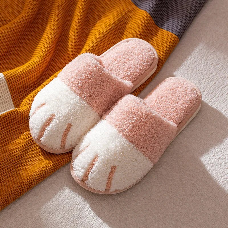 SaneShoppe-Cozy Cat Paw Designer Fur Slippers - Comwarm Winter Plush House Shoes for Bedroom and Indoor